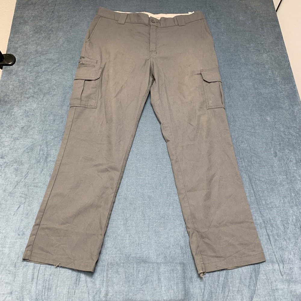 Dickies Cargo Pants Mens 38x32 Gray Straight Leg Utility Pants Workwear Zip Fly